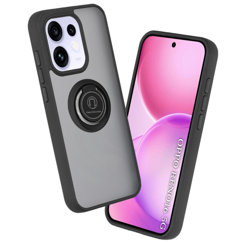 Husa Oppo Reno16 Techsuit Glinth cu inel suport stand magnetic, negru