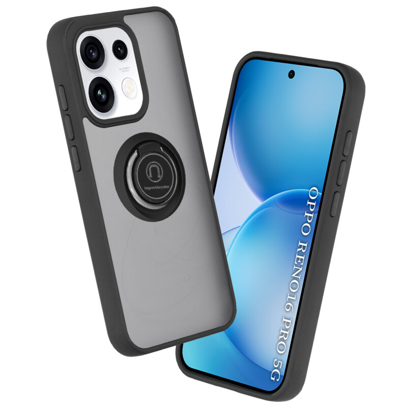 Husa Oppo Reno16 Pro Techsuit Glinth cu inel suport stand magnetic, negru