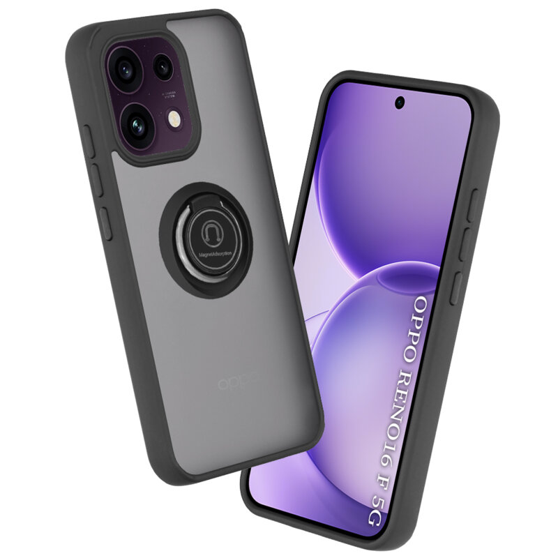 Husa Oppo Reno16 F Techsuit Glinth cu inel suport stand magnetic, negru