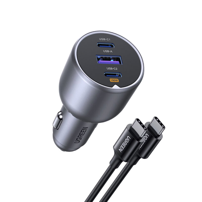 Incarcator auto bricheta USB, 2x Type-C Ugreen, gri, 55511