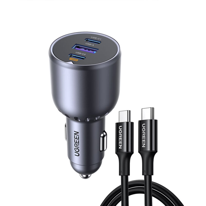 Incarcator auto bricheta USB, 2x Type-C Ugreen, gri, 55511