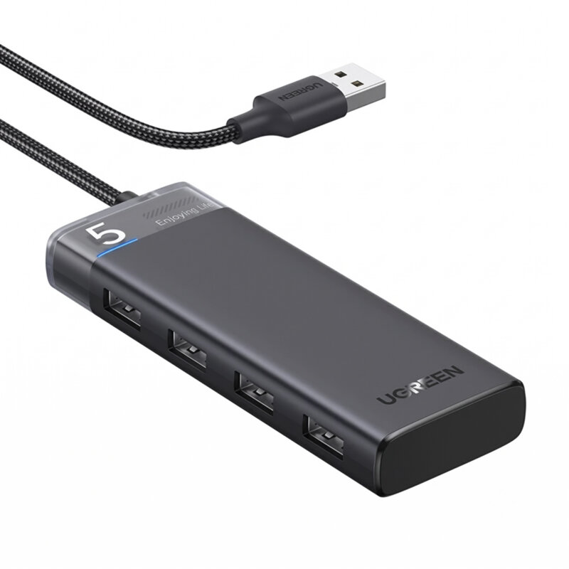Hub USB la 4x USB, 1x Type-C Ugreen, 5Gbps, negru, 15548