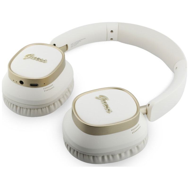 Casti Bluetooth Guess Rectangle Metal Script, alb, GUBHV28HGCSME