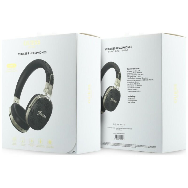 Casti Bluetooth Guess Metal 4G Script Logo, negru, GUBHP72P4SMDK