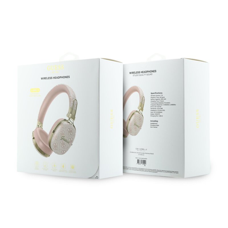 Casti Bluetooth Guess Metal 4G Script Logo, roz, GUBHP72P4SMDP