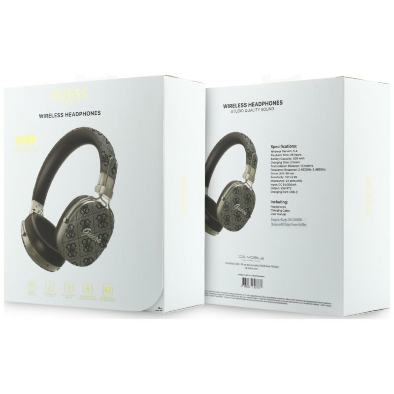 Casti Bluetooth Guess Metal 4G Script Logo, maro, GUBHP72P4SMDW