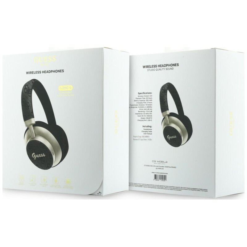 Casti Bluetooth Guess 4G Gold Script Metal, negru, GUBHP83P4CSCMK