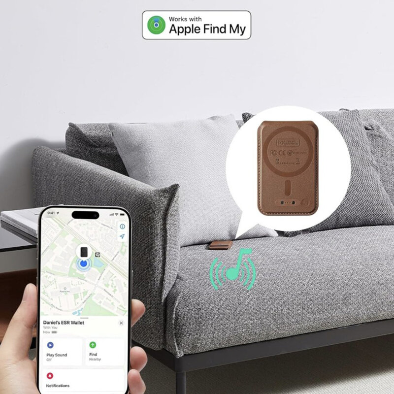 Portofel din piele eco, suport MagSafe cu RFID tech ESR Geo, maro
