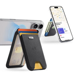 Portofel din piele eco, suport MagSafe cu RFID tech ESR Geo, negru