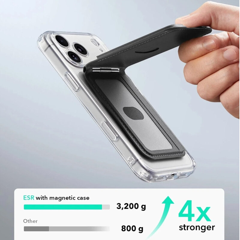 Portofel din piele eco, suport MagSafe cu RFID tech ESR Geo, negru