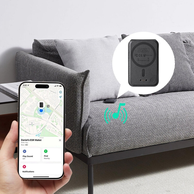 Portofel din piele eco, suport MagSafe cu RFID tech ESR Geo, negru