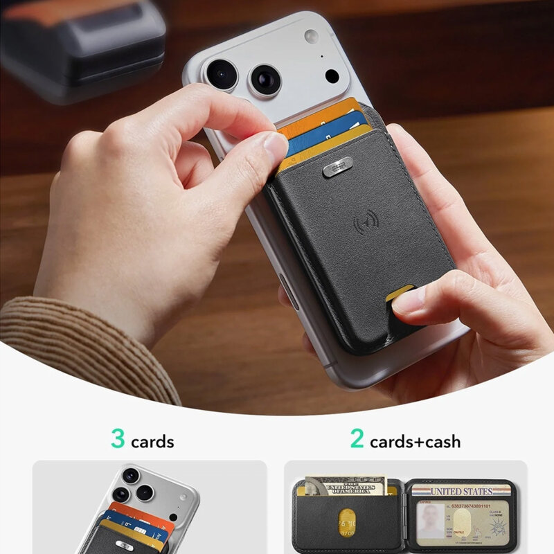 Portofel din piele eco, suport MagSafe cu RFID tech ESR Geo, negru