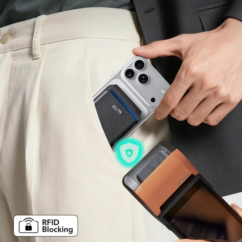 Portofel din piele eco, suport MagSafe cu RFID tech ESR Geo, negru