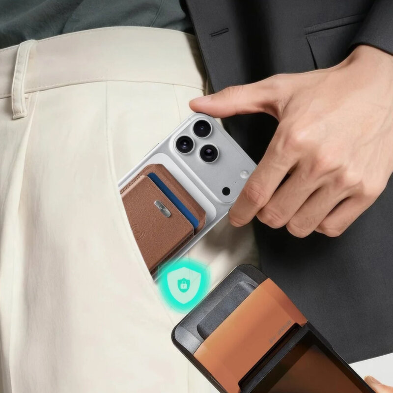 Portofel din piele eco, suport MagSafe cu RFID tech ESR Geo, maro