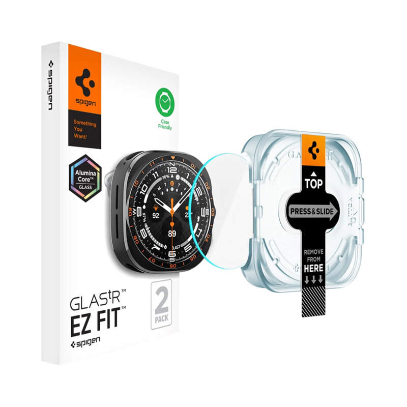 [Pachet 2x] Folie Samsung Galaxy Watch Ultra 2 Spigen Glas.tR EZ Fit, transparenta