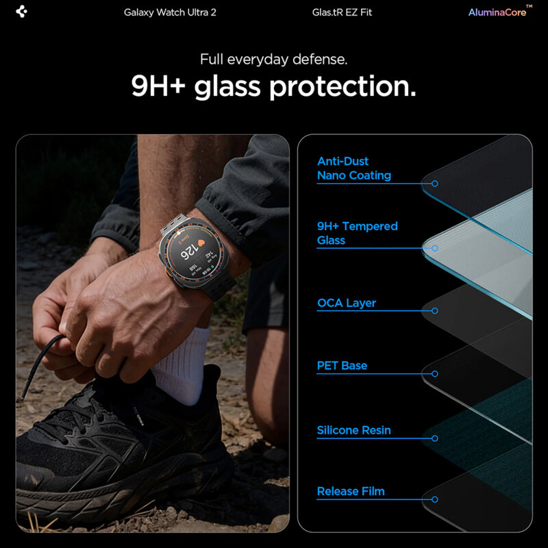 [Pachet 2x] Folie Samsung Galaxy Watch Ultra 2 Spigen Glas.tR EZ Fit, transparenta