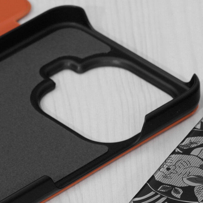 Husa Xiaomi 17T Pro Eco Leather View flip tip carte, portocaliu