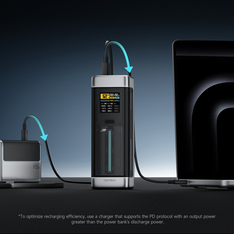 Baterie externa cu cablu USB-C 25000mAh 210W Cuktech P23, gri