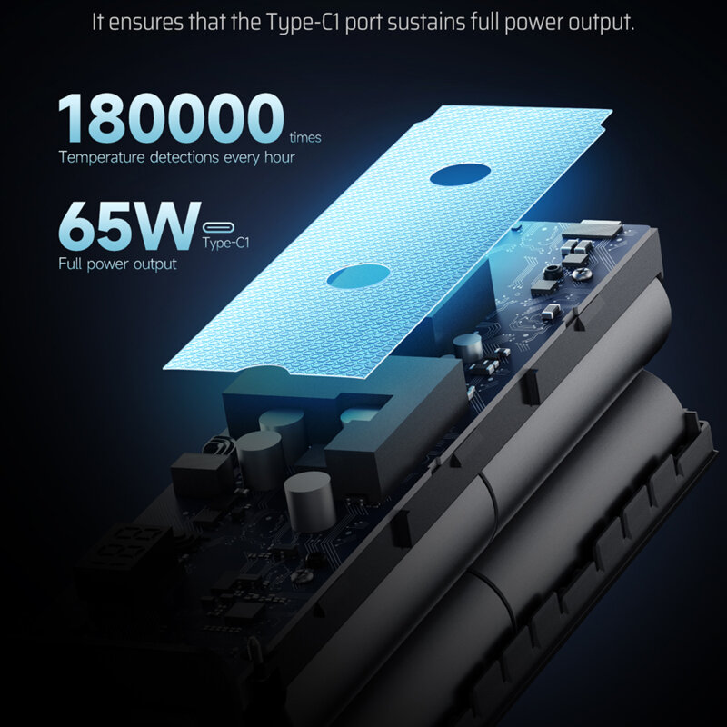 Baterie externa cu cablu USB-C 20000mAh 100W Cuktech PB200, gri