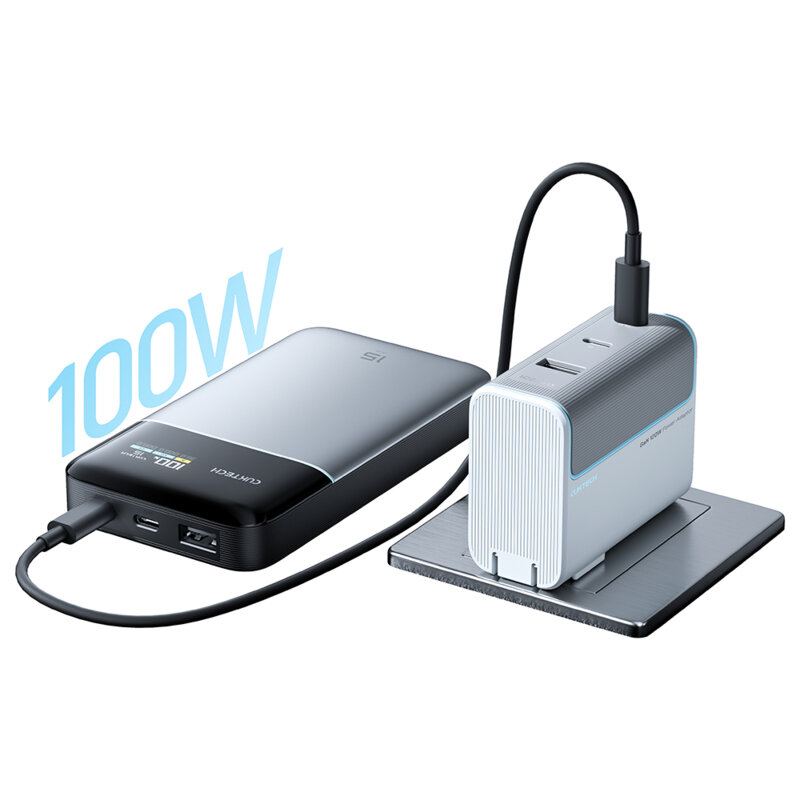 Baterie externa GaN 100W, cablu USB-C, 15000mAh Cuktech PB150S, gri