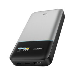 Baterie externa GaN 100W, cablu USB-C, 15000mAh Cuktech PB150S, gri
