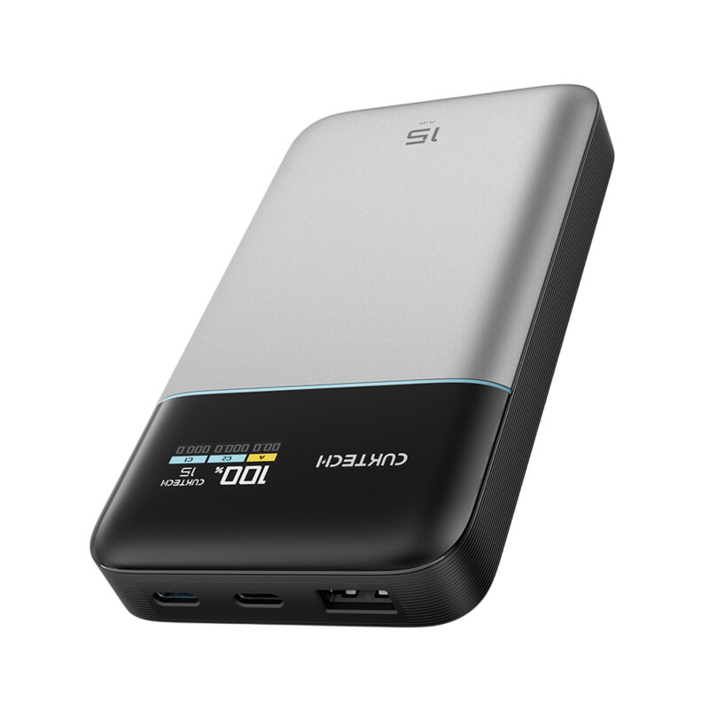 Baterie externa GaN 100W, cablu USB-C, 15000mAh Cuktech PB150S, gri