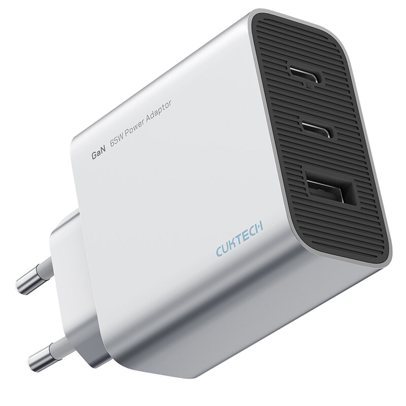 Incarcator priza GaN 2x Type-C, USB, 65W, Cuktech A15C-EU, alb