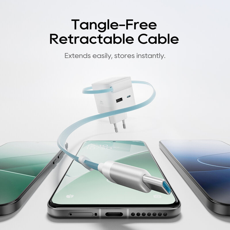 Incarcator GaN 67W cu cablu retractabil USB-C Cuktech AD653W