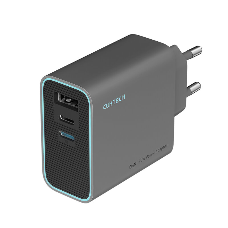 Incarcator GaN 2x Type-C, USB, 65W, Cuktech AD653C EU, gri