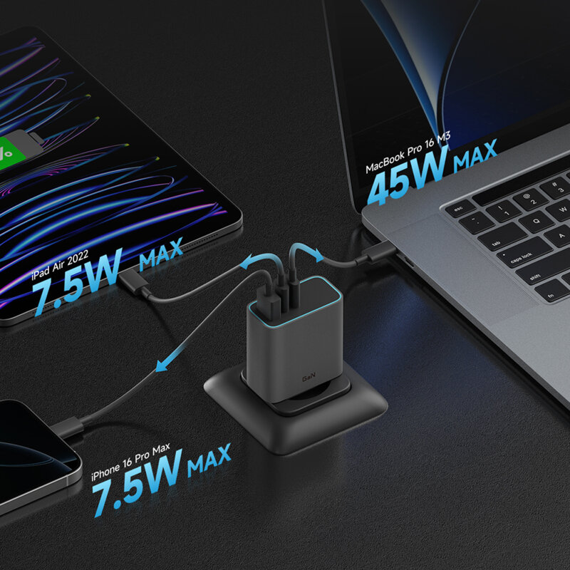 Incarcator GaN 2x Type-C, USB, 65W, Cuktech AD653C EU, gri