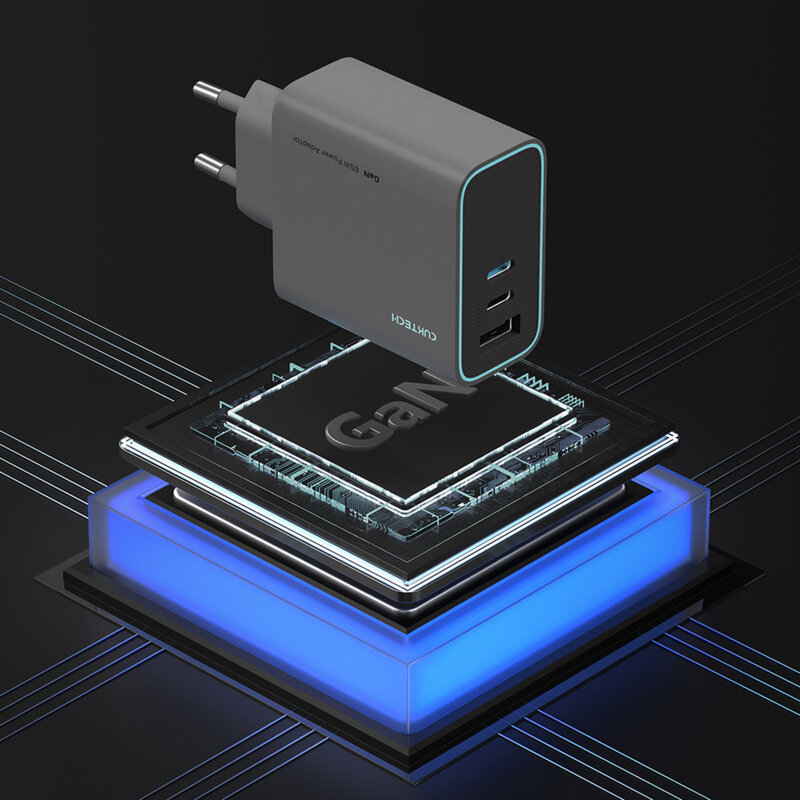 Incarcator GaN 2x Type-C, USB, 65W, Cuktech AD653C EU, gri