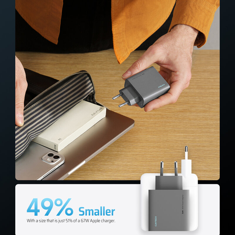 Incarcator GaN 2x Type-C, USB, 65W, Cuktech AD653C EU, gri