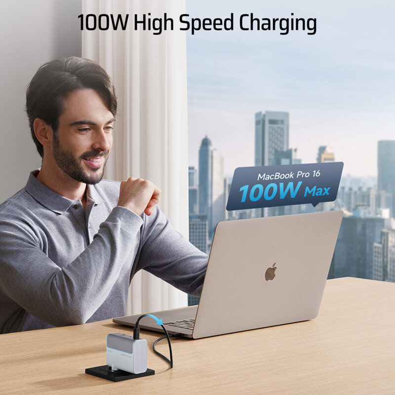 Incarcator GaN 100W cu cablu USB-C Cuktech AD1003EU, alb