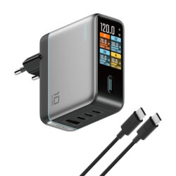 Incarcator priza cu afisaj digital, cablu USB-C Cuktech AD1204U, gri
