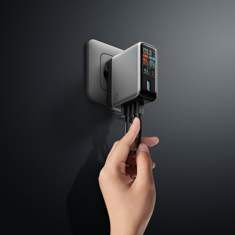Incarcator priza cu afisaj digital, cablu USB-C Cuktech AD1204U, gri