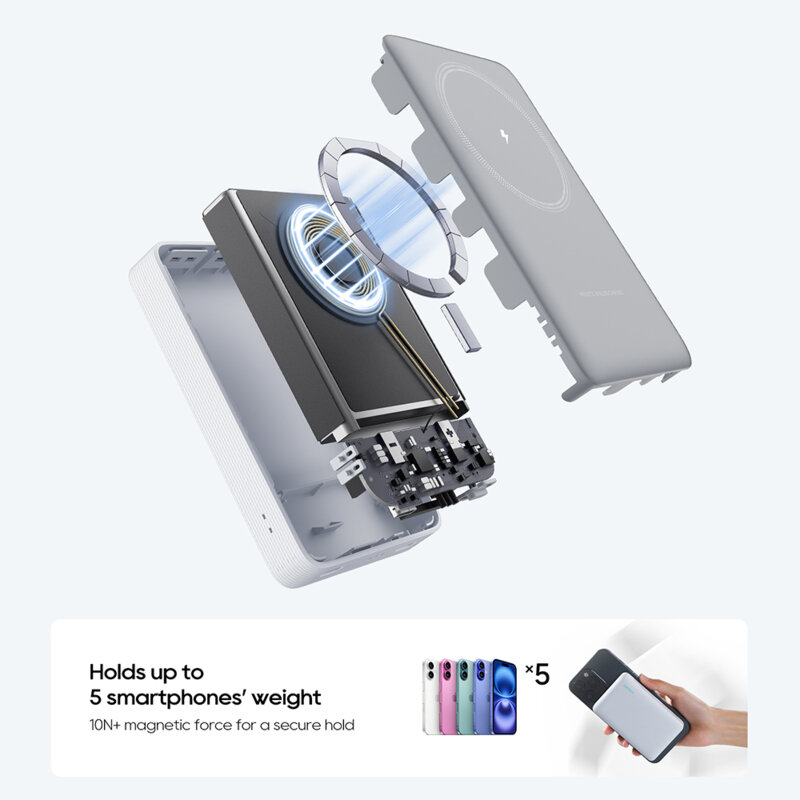Power bank magnetic 10000mAh cu suport Cuktech WPB100N, alb