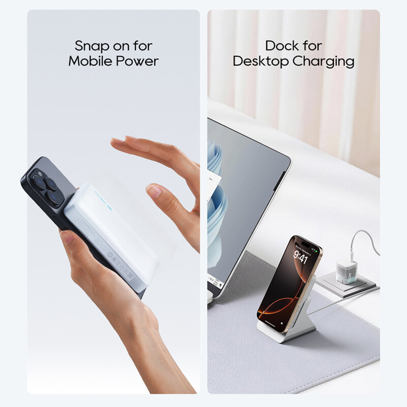 Power bank magnetic 10000mAh cu suport Cuktech WPB100N, alb