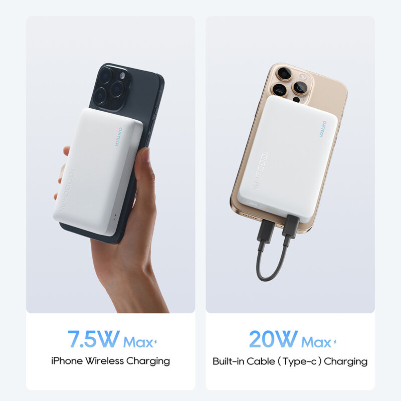 Power bank magnetic 10000mAh cu suport Cuktech WPB100N, alb