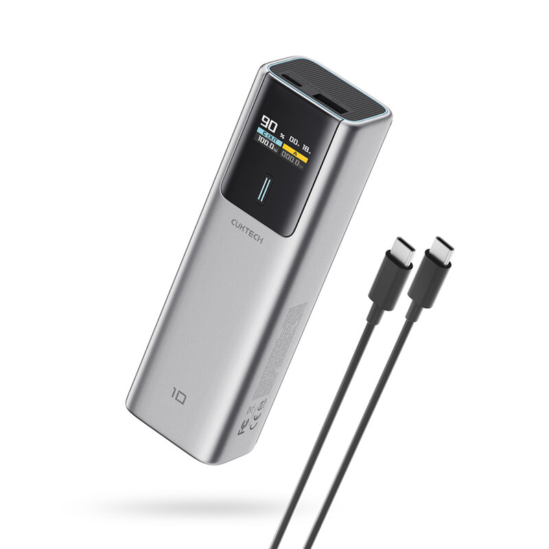 Baterie externa cu cablu tip C, Fast Self-Charge Cuktech PB100P, gri