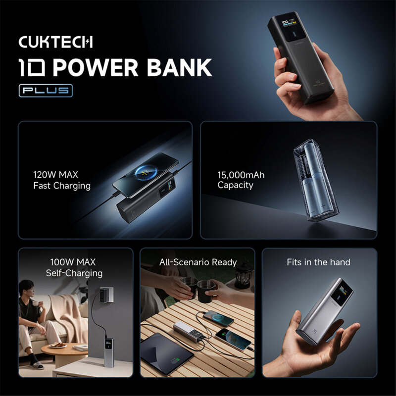 Baterie externa cu ecran TFT 15000mAh, 120W Cuktech PB150P, gri