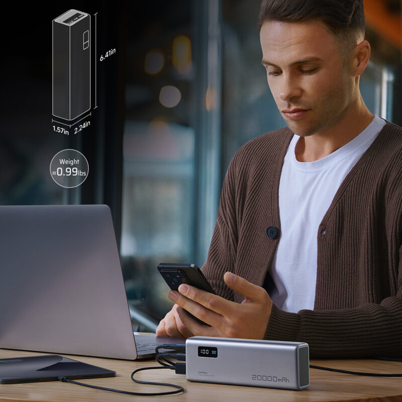 Baterie externa cu cablu Type-C 20000mAh, 150W Cuktech PB200P, gri