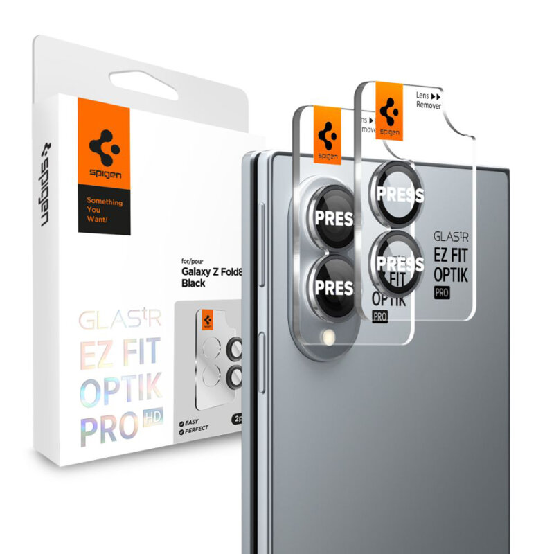 [Pachet 2x] Folie sticla camera Samsung Galaxy Z Fold8 Spigen Glas.tR EZ Fit Optik Pro HD, negru