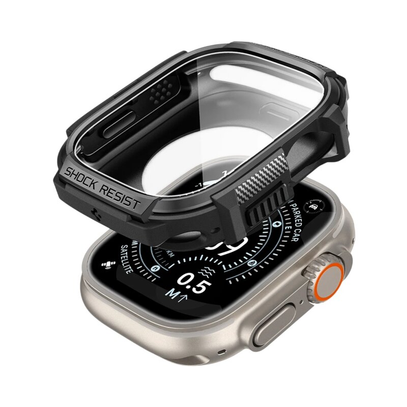[Pachet husa + folie] Husa Apple Watch Ultra Spigen Rugged Armor, negru