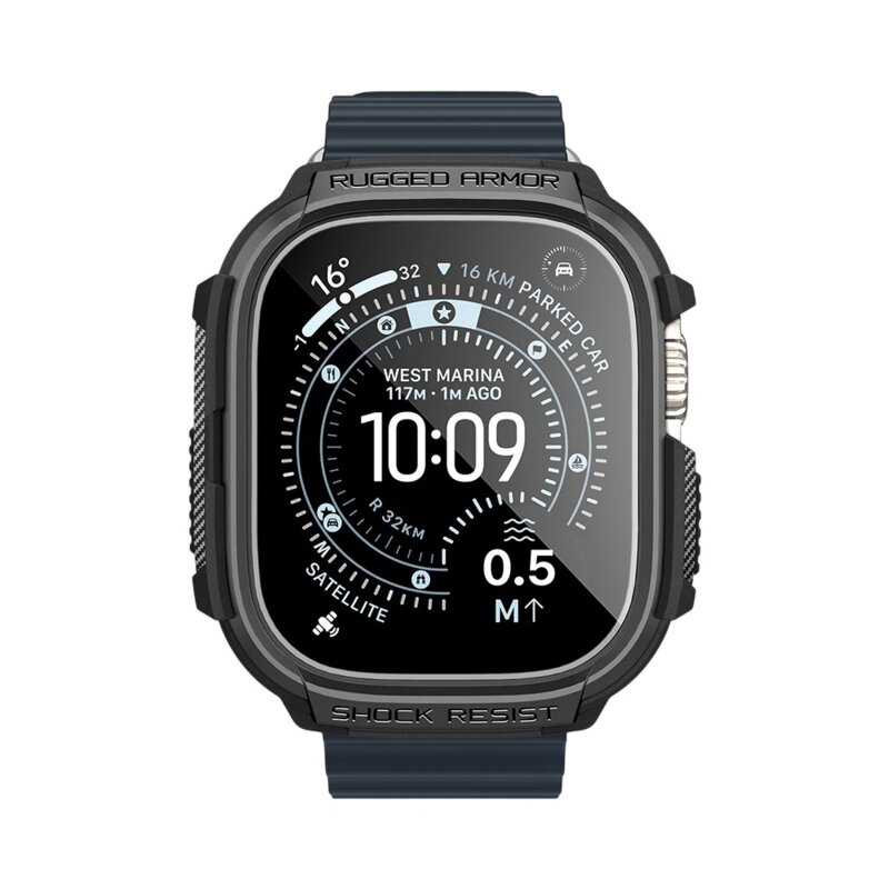 [Pachet husa + folie] Husa Apple Watch Ultra Spigen Rugged Armor, negru
