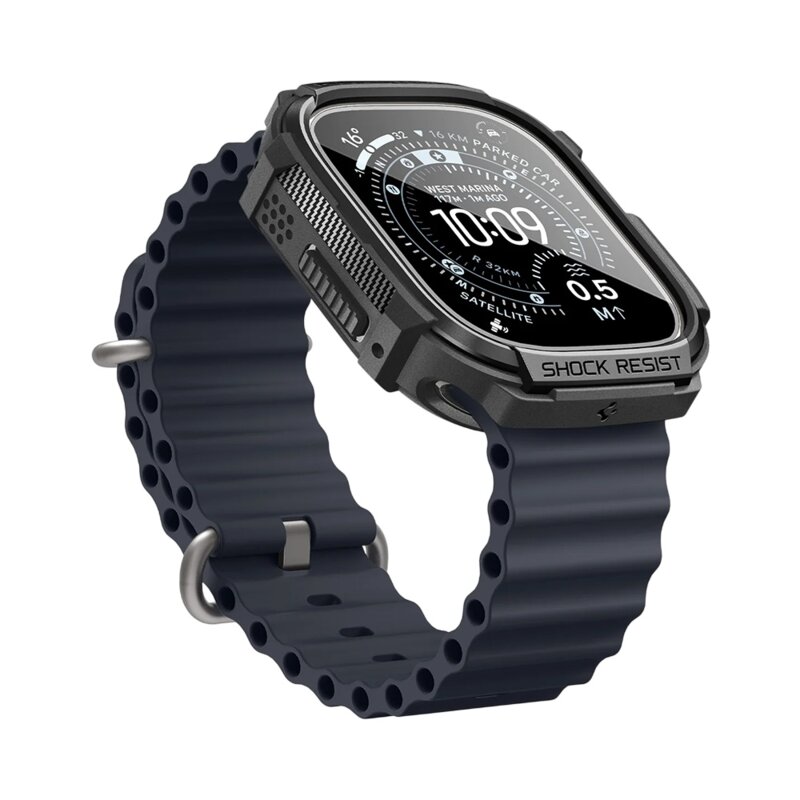 [Pachet husa + folie] Husa Apple Watch Ultra Spigen Rugged Armor, negru