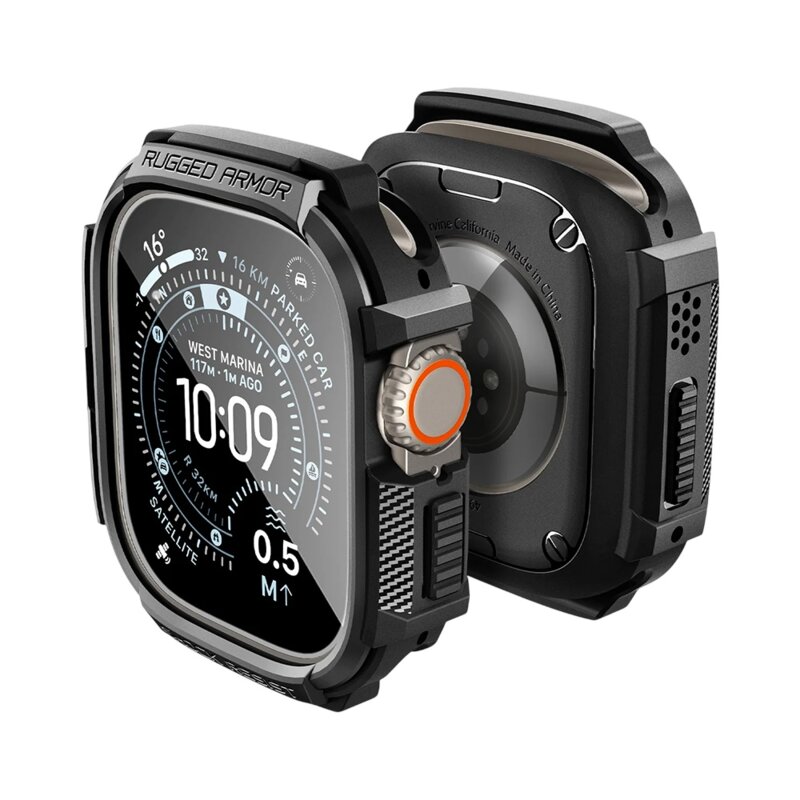 [Pachet husa + folie] Husa Apple Watch Ultra Spigen Rugged Armor, negru
