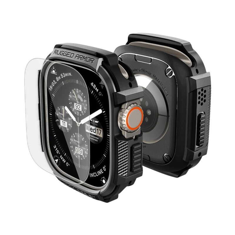 [Pachet husa + folie] Apple Watch Ultra 3 Spigen Rugged Armor, negru
