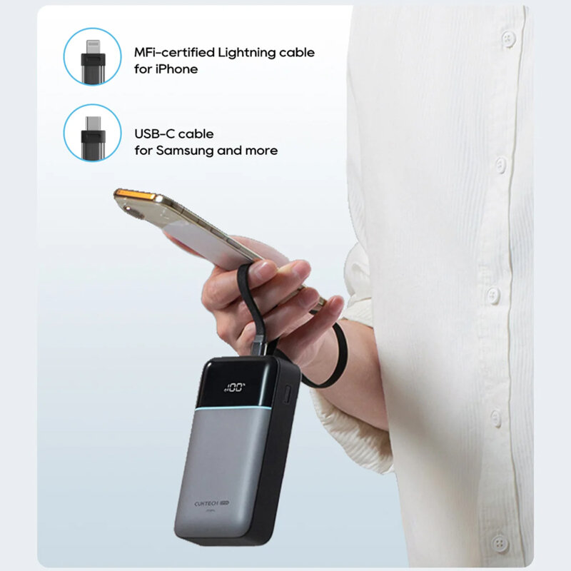Power bank 40W cu 2 cabluri incorporate Cuktech LPB200NL