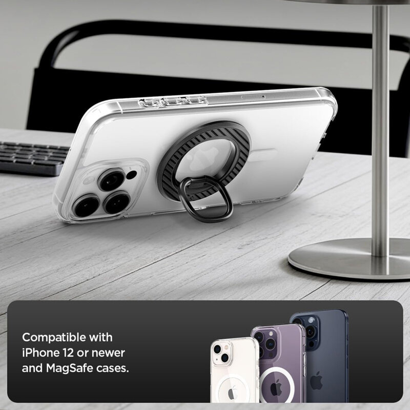 Inel magnetic, suport telefon MagSafe Spigen O-Mag OM106, negru