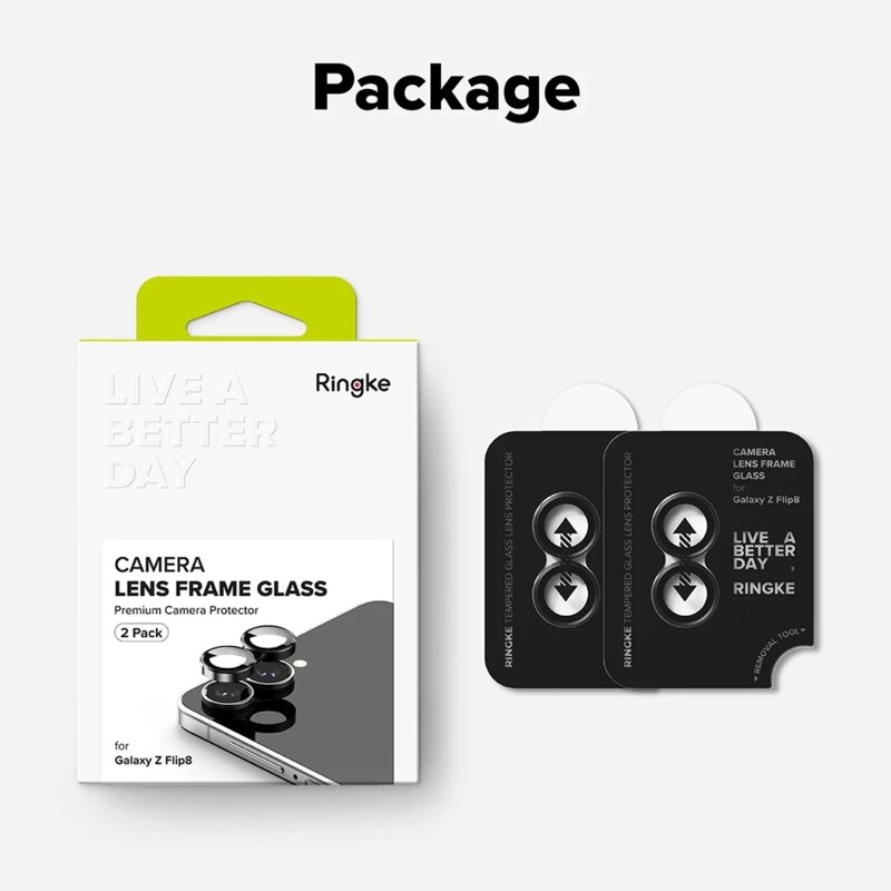 [Pachet 2x] Folie sticla camera Samsung Galaxy Z Flip8 Ringke Camera Lens Frame, negru
